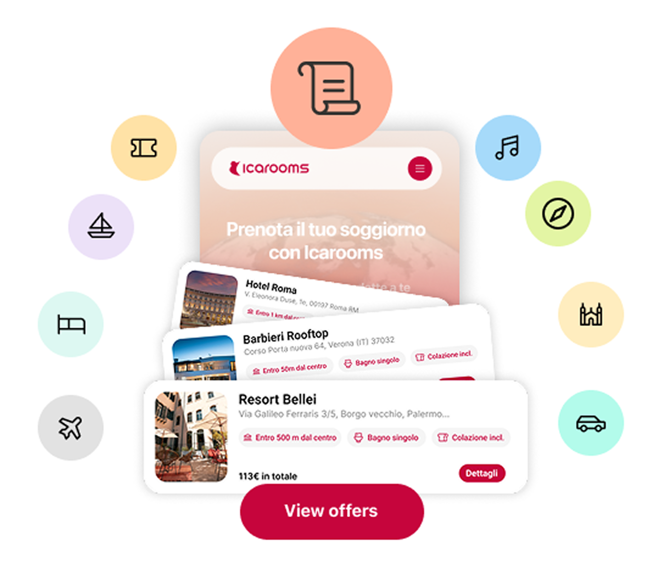 App Icarooms con offerte personalizzate dalle strutture