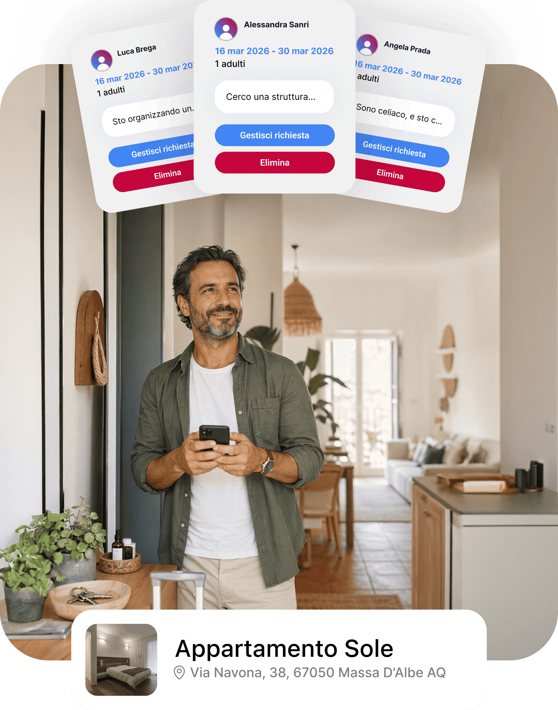 Host che gestisce richieste di prenotazione dirette dall'app Icarooms
